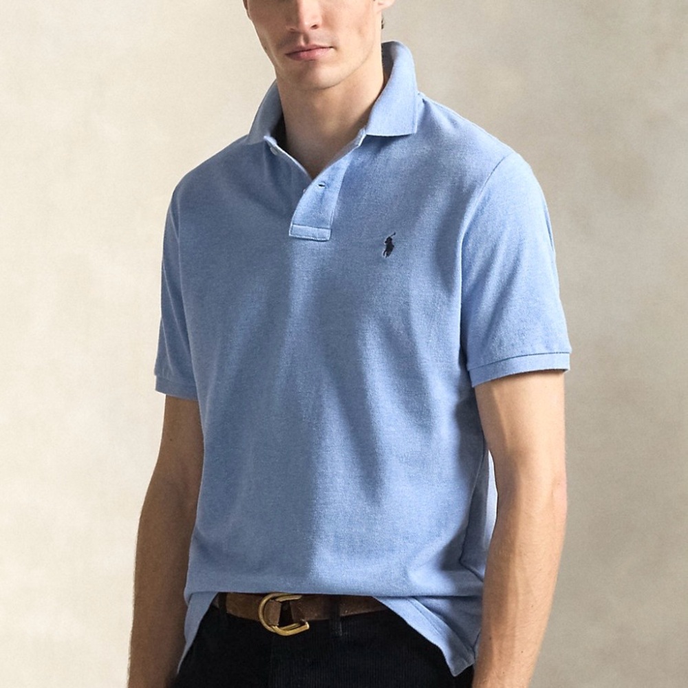 Polo by Ralph Lauren Men's The Iconic Mesh Light Blue Polo Shirt Slim Fit size M